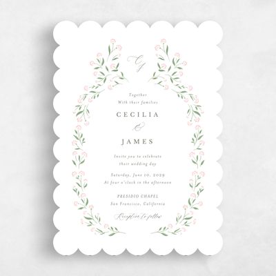 White Scalloped Wedding Invitation - Samlet Portrait