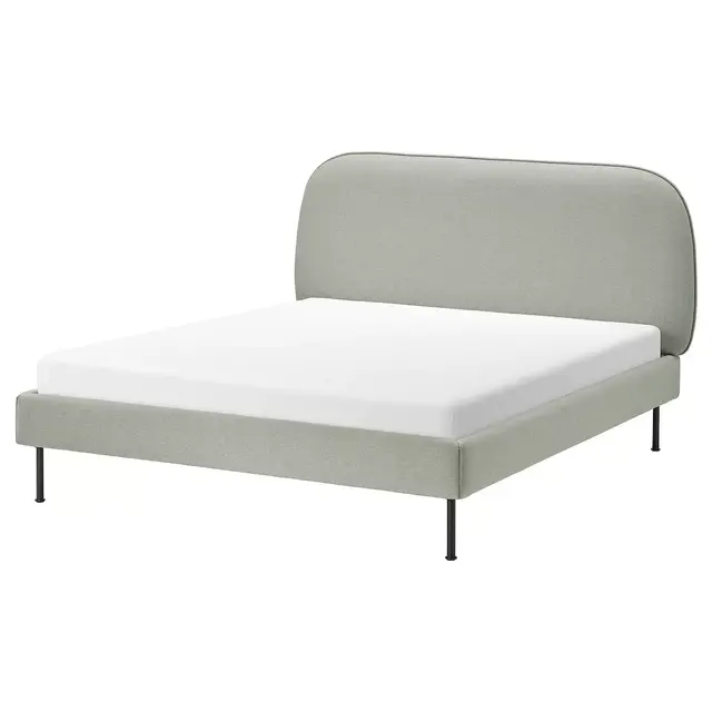 VADHEIMUpholstered bed frame, Gunnared light greenQueen