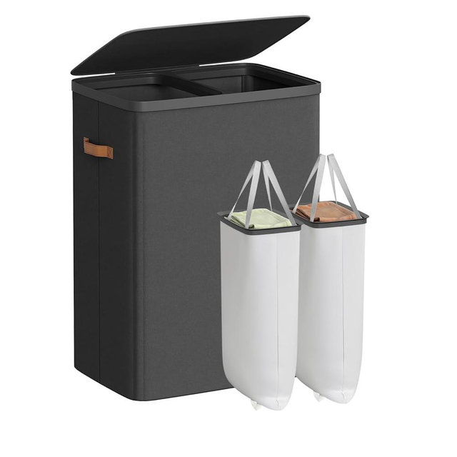 SONGMICS Laundry Basket, 44.9 Gal. Laundry Hamper, 2 Compartments, Easy Assembly, with Lid and Handles, Removable Liners, 22 x 15.7 x 29.5 Inches, Ink Black ULCB813B01