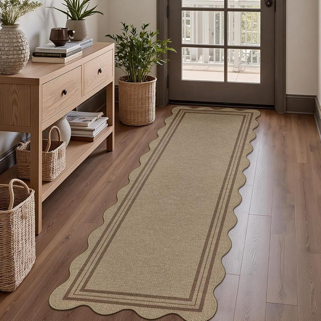 LORWER Modern Easy Jute Rug, 2x6 Kitchen Runner Washable Rug Runners for Hallways Farmhouse Carpet, Non Slip Indoor Outdoor Runner Contemporary Door Mat for Porch Laundry Entryway