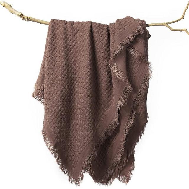 lifein Fall Brown Throw Blanket for Couch-Soft Boho Knit Throw Blanket,Cozy Farmhouse Waffle Knitted Small Lightweight Blankets&Throws for Bed,Chair,Sofa,Home Decor,Gift,Woman(Brown,50 * 60in)