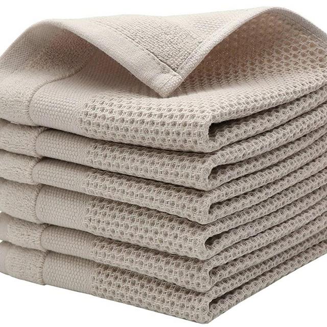 Mia'sDream 100% Cotton Dish Cloths Dish Rags Waffle Weave Kitchen Towel, Soft and Absorbent Dish Towels Hand Towels for Kitchen, 12inchx12inch 6 Pack (Khaki)