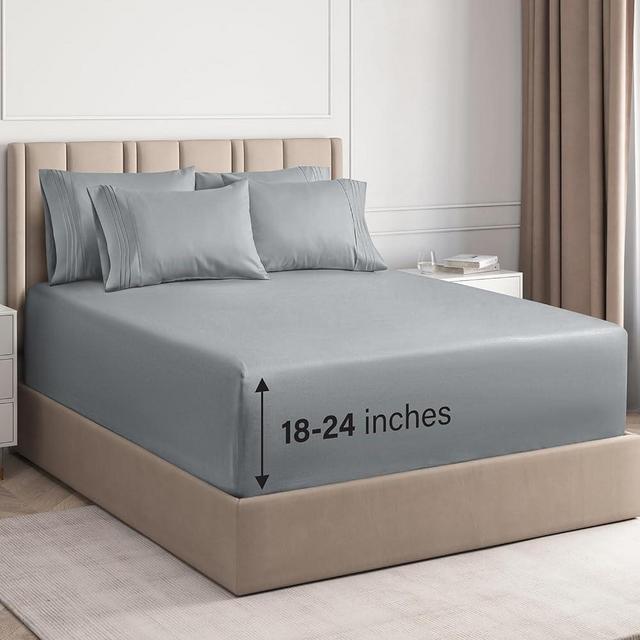 Extra Deep King Sheet Set - 6 Piece Breathable & Cooling Sheets - Hotel Luxury Bed Sheets Set - Easy Fit - Soft, Wrinkle Free & Comfy Sheets Set - Steel Blue Sheet Set w/Extra Deep Pockets