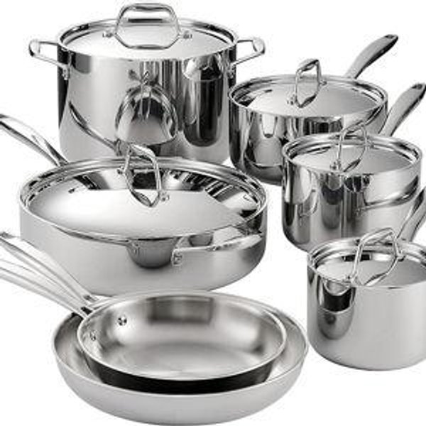 Tramontina Tri-Ply Clad Stainless Steel 12-Piece Cookware Set with Lids, Pots and Pans Kitchen Set, Induction-Ready, Dishwasher-Safe, NSF-Certified, Made in Brazil