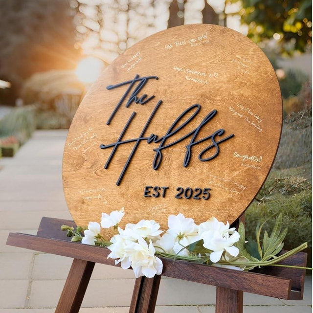 Personalized Round Guest Book Alternative Sign, Unique Guest Book Sign, Custom Alternative Guest Book, Wooden Guest Book, Wedding Ceremony Guestbook Sign (Design 1)