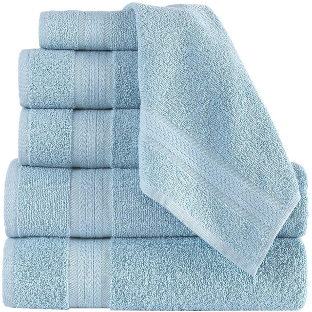REGAL RUBY, 6 Piece Towel Set, 2 Bath Towels 2 Hand Towels 2 Washcloths, Soft and Absorbent, 100% Turkish Cotton Towels Blue