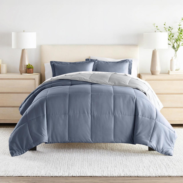 Reversible Comforter and Shams Set, Ultra Soft - Becky Cameron, Stone / Light Gray, King/California King