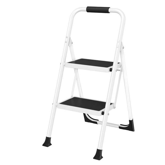 HBTower 2 Step Ladder, 2 Step Stool for Adults,2 Step Ladder Folding Step Stool with Cushioned Handle,330 lbs Capacity,Step Ladder with Wide Anti-Slip Pedal Ergonomic Design,White