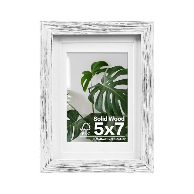 Egofine 5x7 Picture Frames Made of Solid Wood with Plexiglass, Display Pictures 3.5x5/4x6 with Mat or 5x7 Without Mat for Tabletop and Wall Mounting, Driftwood White