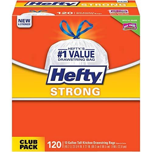 Hefty Strong Tall Kitchen Trash Bags, Unscented, 13 Gallon, 120 Count