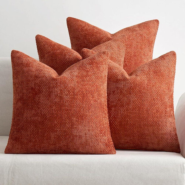 MIULEE Fall Pack of 4 Couch Throw Pillow Covers 18x18 Inch Burnt Orange Soft Decorative Chenille Pillow Covers Farmhouse Accent Cushion Covers for Boho Home Decor Sofa Bedroom Living Room