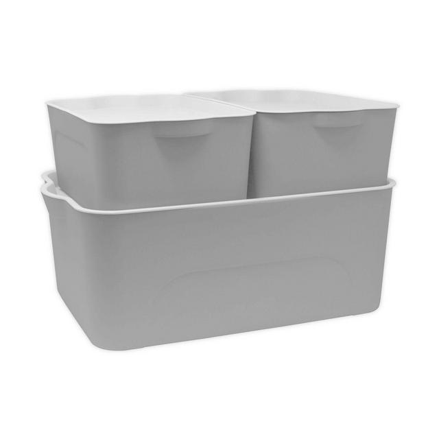 Heritage Plastic Storage Bins with Lids in Light Grey (Set of 3)