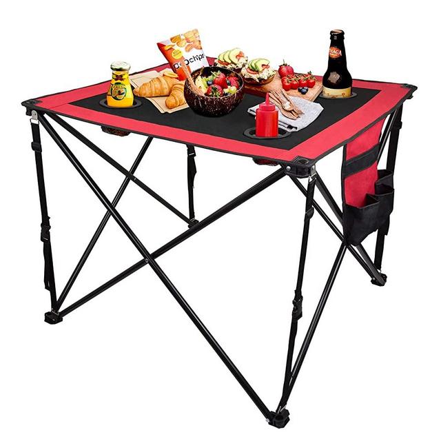 LESES Portable Picnic Table Lightweight with Storage Bag Travel Folding Camping Tables Beach Tables for Sand, Barbecue, Fishing (Black & Red)