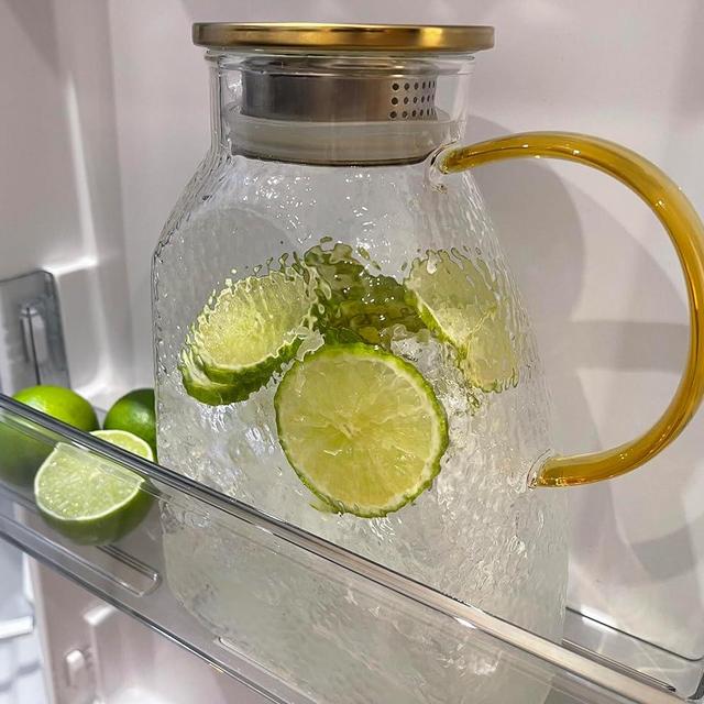 WARMSIMPLE Glass Pitcher With Lid, 2 Liters Glass Pitchers With Handle And Lid, 68 oz Water Pitcher For Fridge, Tea Jug Carafe Jar For Hot/Cold Water Iced Juice Coffee Milk Fruit