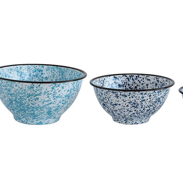Creative Co-Op DA7699 Enameled Splatterware Bowls, Set of 5 Size, Blue