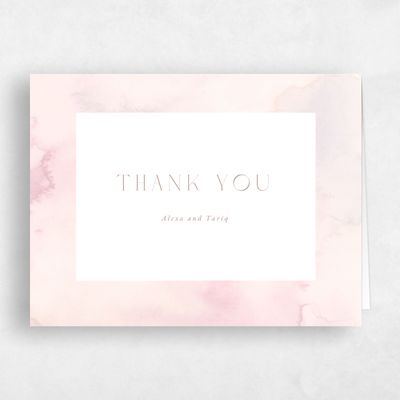 Pink Bordered Wedding Thank You - Beaux-Arts Landscape