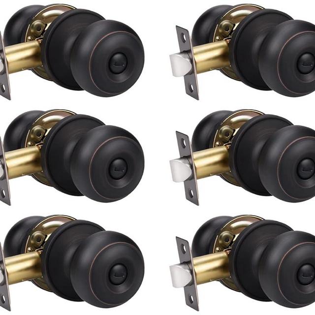 KNOBWELL 6 Pack Oil Rubbed Bronze Door Knob Privacy Locking Door Knob, Bedroom Door Knobs with Lock Bathroom Door Knob, Bronze Door Knobs Interior Use