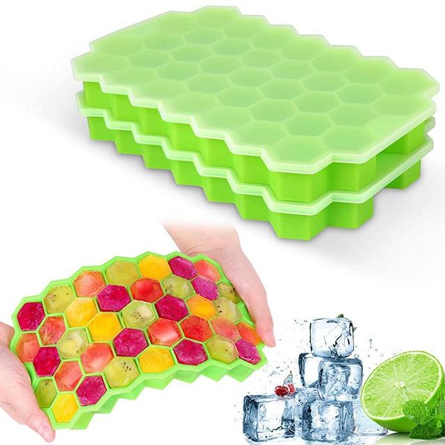 Ice Cube Trays with Lids,2-Pack 74 Ice Cubes Food Grade Silica Gel Flexible and BPA Free with Spill-Resistant Removable Lid Ice Cube Molds for Chilled Drinks, Whiskey & Cocktails