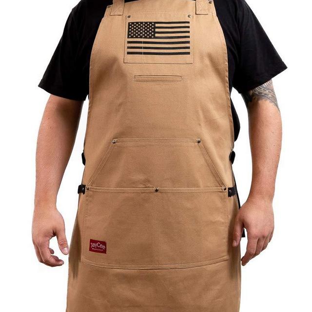 JayCee Apron for BBQ, Grill, Chef, Hobby and Workshop, 5 Pockets, Cross-Back, 2 Tool/Towel Loops, 10 oz Cotton, Great Gift