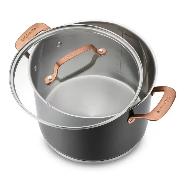 Cuisinart 8qt Classic Stainless Steel Matte Black Stock Pot with Cover Blushed Bronze Handle: 10.5" Diameter, Dishwasher-Safe