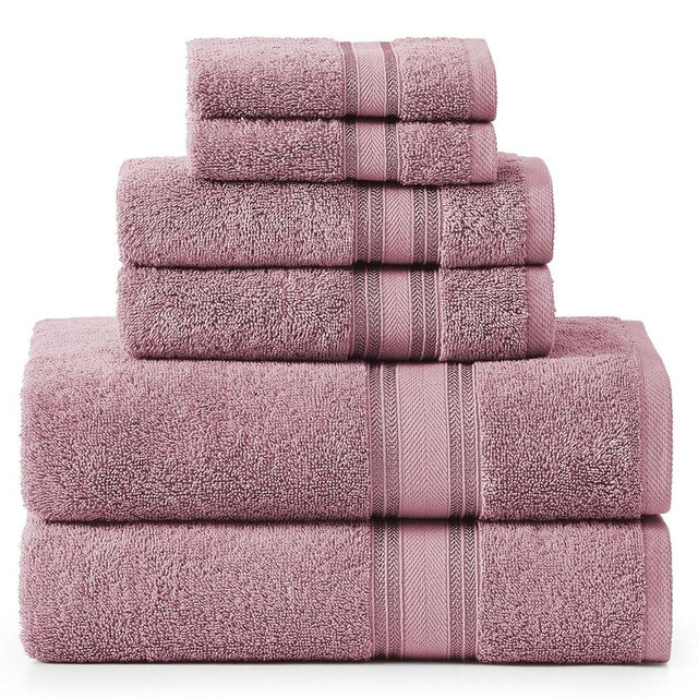 LANE LINEN Luxury Bath Towel Set - 6 Piece Set, 100% Cotton Bathroom Towels, Zero Twist, Quick Dry Shower Towels, Absorbent Towel, 2 Bath, 2 Hand, 2 Wash Cloths - Wishful Mauve