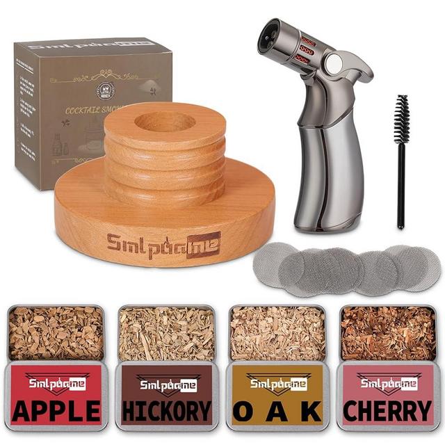Cocktail Smoker Kit with Torch, Old Fashioned Smoker Kit for Bourbon Whiskey Drink, Smoker Infuser Kit with 4 Flavors Wood Chips, Birthday for Husband, Men, Dad (No Butane)