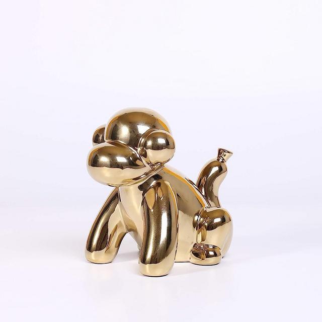 Ardax Gold Home Décor Balloon Figurine Accent, Small Ceramic Animal Statue Handmade Sculpture Ornament (Monkey)
