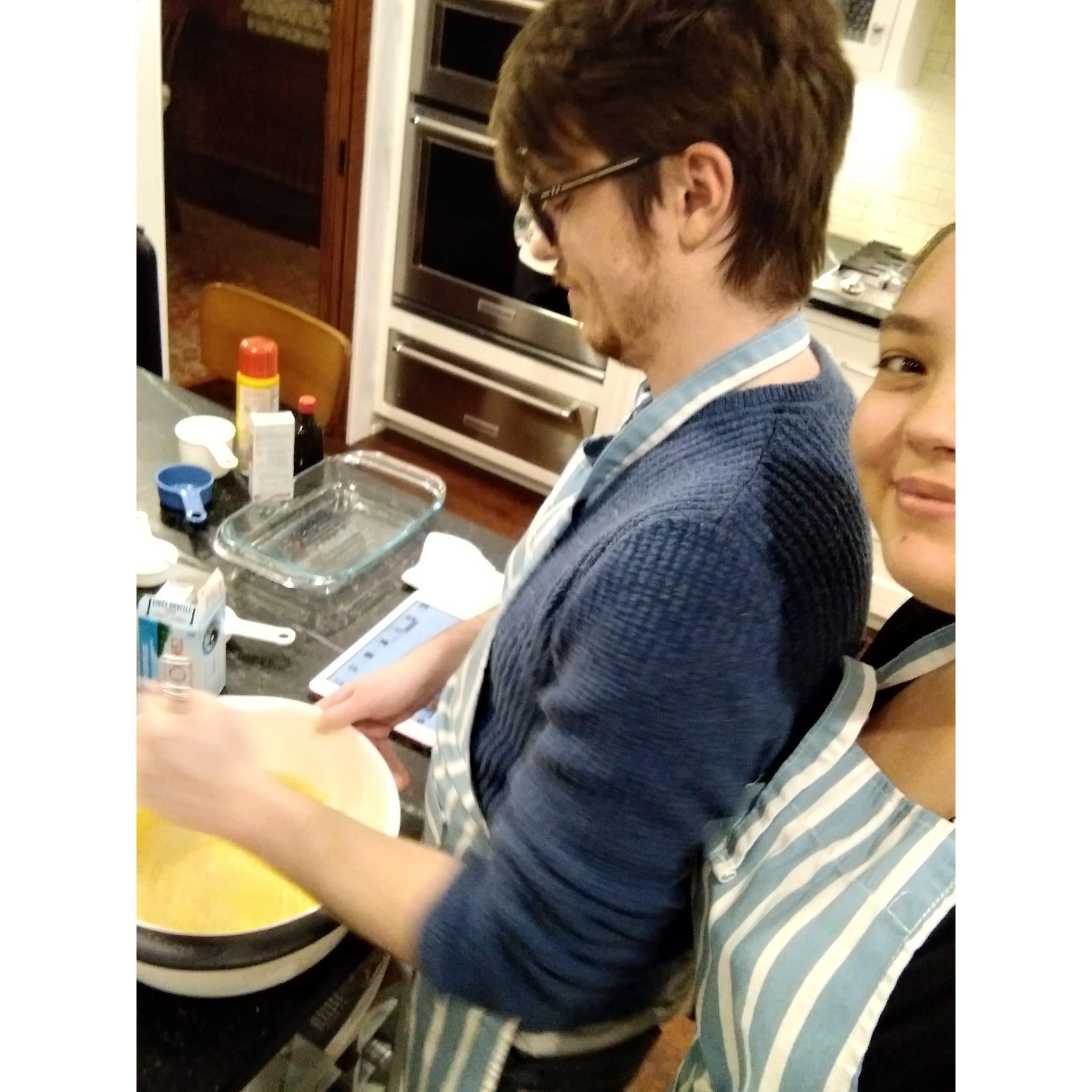 Baking in David's parent's kitchen