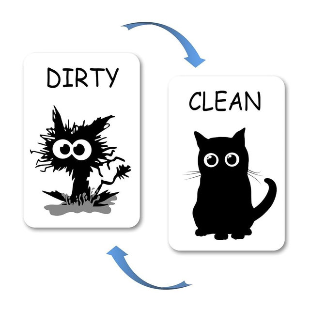Black Cat Clean Dirty Dishwasher Magnet, Funny Cat Clean Dirty Sign for Kitchen Refrigerator Laundry Room, Double Sided Reversible Dish Washer Magnet Sign (Black cat)