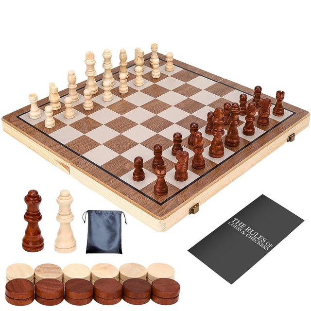 Chess Board Sets, 15 Inch Magnetic Chess Set for Adults & Kids, Checkers Board Game, Handmade Folding Chess Boards with 2 Extra Queens by Kiapeak