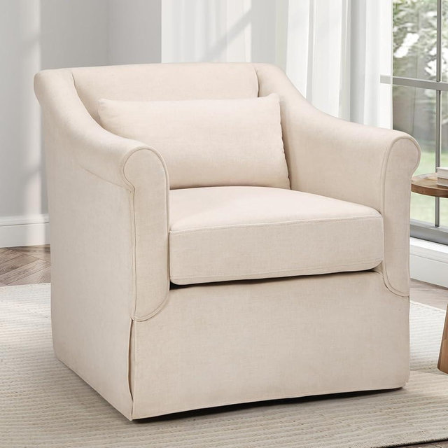 CANMOV Swivel Accent Chair, 360° Swivel Chair with Thick Padded Cushion, Swivel Square Chair Suitable for Living Room Bedroom Small Spaces, Fully Assembled, Beige