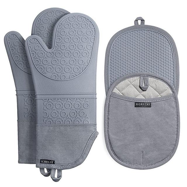 Pack Of 6 Gray Rorecay Extra Long Oven Mitts And Mini Oven Mitts Set: Heat  Resistant Silicone Oven Mitts With Mini Gloves For Kitchen, Quilted Lining