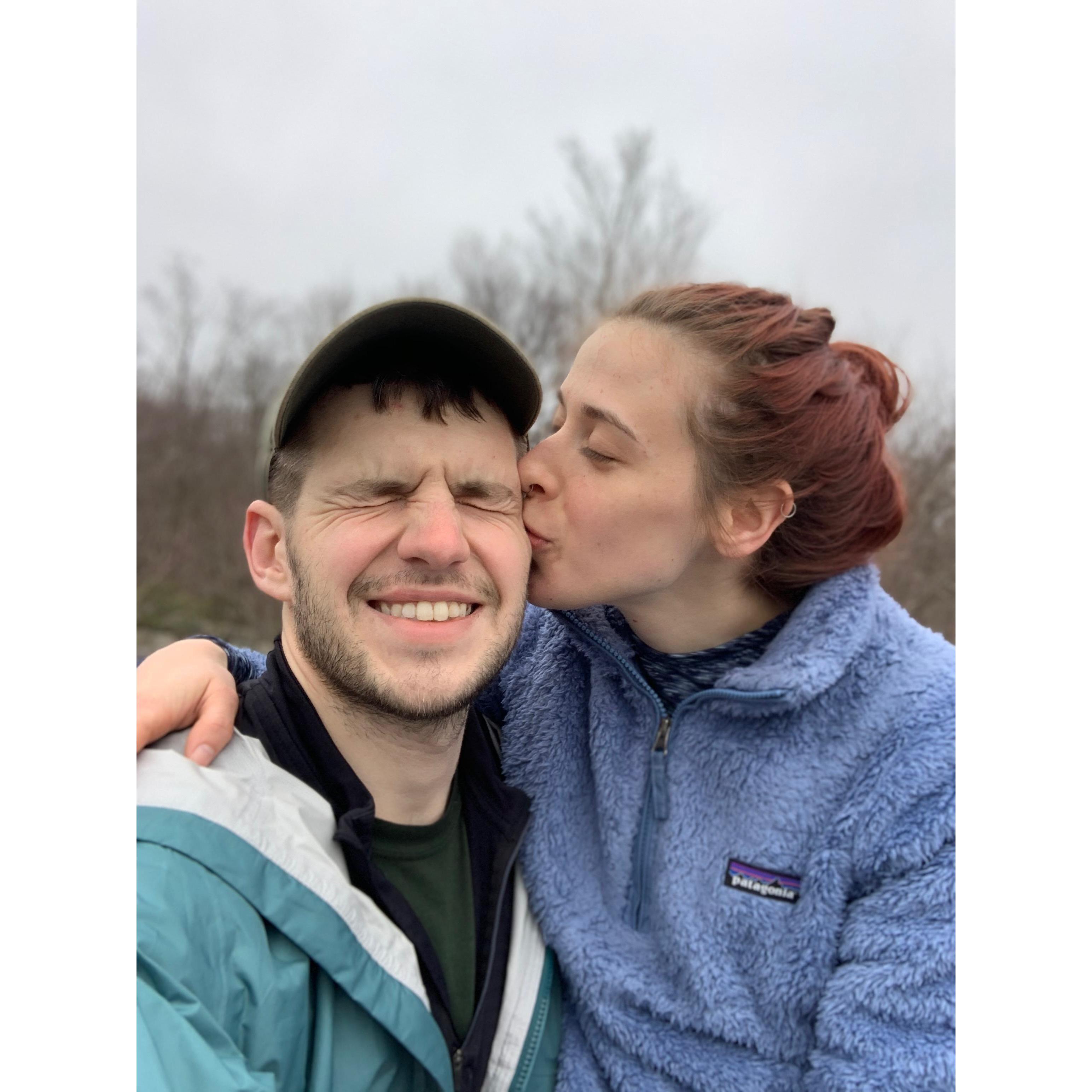 On a hike at Wolf’s Rock in 2020.