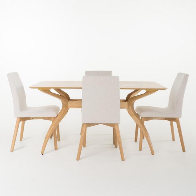 5pc Orrin 60" Curved Leg Dining Set Light Beige/Oak Brown - Christopher Knight Home