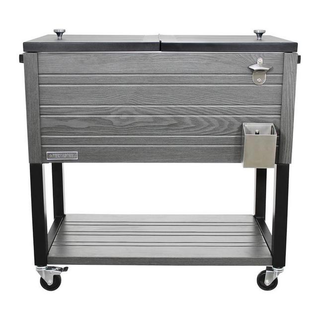 Wood Grain Stand-Up Cooler with Bottle Opener, Gray