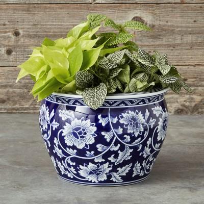 Blue & White Ceramic Planter, Medium