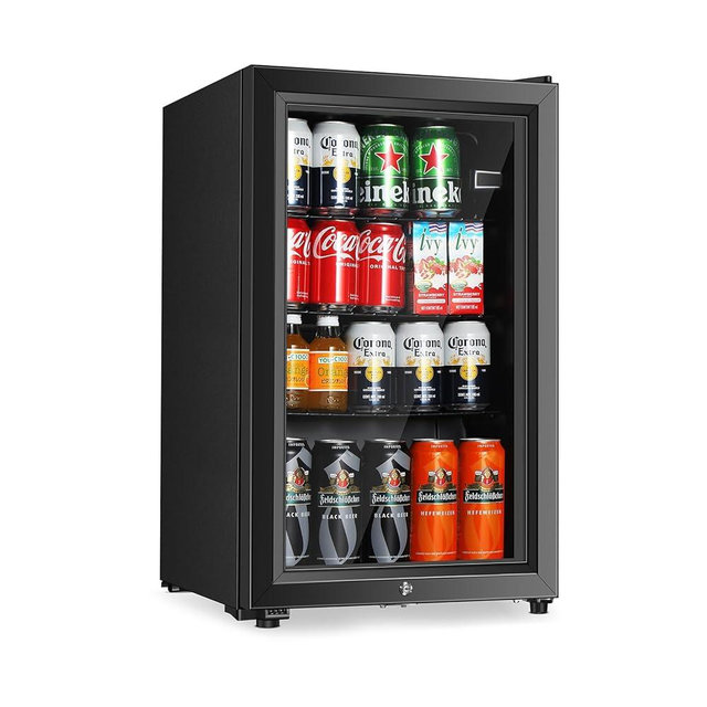 HAILANG Beverage Refrigerator With 80 Can,Freestanding Beverage Cooler For Office, Bar,Home|Double Glass Door&Adjustable Shelving…