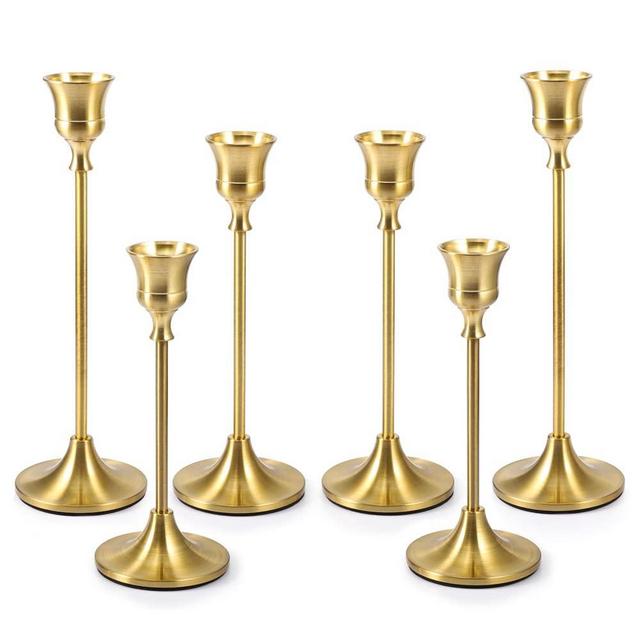 Bochino Candlestick Holders Taper Candle Holders - Gold Candlestick Holder Set of 6 Candle Stick Holders kit Classic Decorative Candle Stick for Christmas, Wedding, Party, Dinner Tables,Home Décor