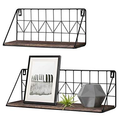Mkono Wall Mounted Floating Shelves Set of 2 Rustic Metal Wire Storage Shelves Display Racks Home Decor
