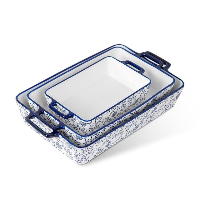 Gibsimi Casserole Dishes for Oven - Ceramic Bakeware Set - Baking Dish, Rectangular Lasagna Pans for Kitchen Cooking - Microwave Dishwasher Safe - Wedding Gift - Set of 3 (15.1''/13.6''/9.9'') - Blue