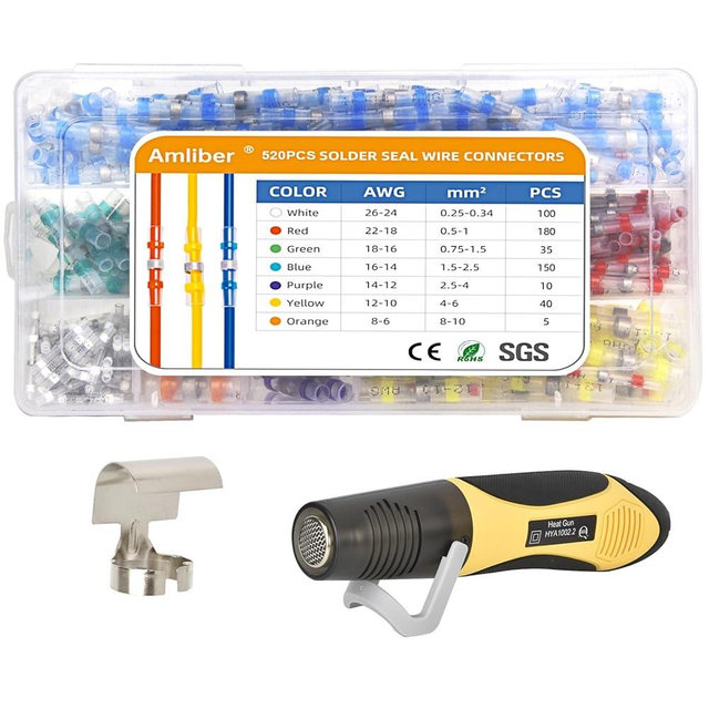 Upgraded 520PCS Solder Stick Wire Connectors with Heat Gun 450W, Solder Seal Wire Connectors Solderstick Waterproof Wire Connector Kit for Marine (26-6 Gauge)