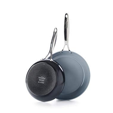 GreenPan CC000672-001 Valencia Pro Hard Anodized 100% Toxin-Free Healthy Ceramic Nonstick Metal Utensil/Dishwasher/Oven Safe 8 & 10-Inch Frypan Set, 2-Piece, Grey