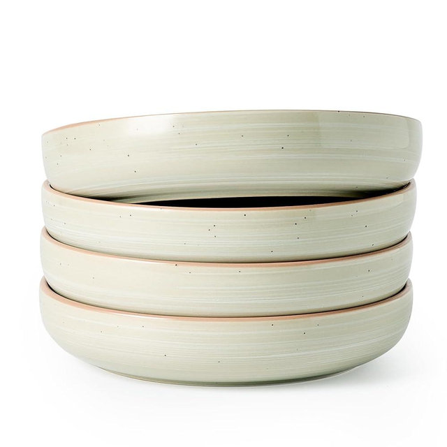 famiware Milkyway 33 oz Bowl Set, Pasta Bowls Set of 4, Salad Bowls, Double Reactive Glaze, Sturdy & Stackable, Ideal for Housewarming, Festivals, Matcha Green with Speckles