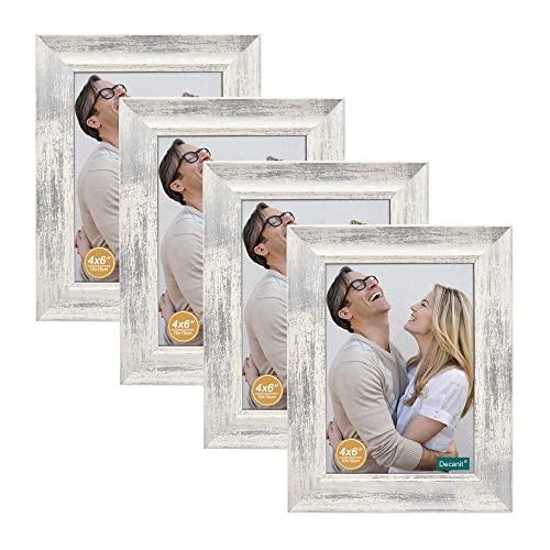decanit 4x6 Picture Frames Rustic Distressed White Wood Pattern High Definition Glass for Table Top Display and Wall Mounting Photo Frame，Pack of 4