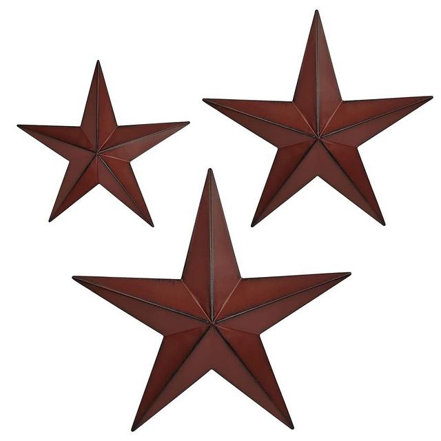 COOZZYHUOR 6" 9" 11.8“ 3pieces Red Barn Star Texas Stars Art-Metal Stars for Outside Rustic Vintage Western Wall Decor-Country Home Farmhouse Wall Decor