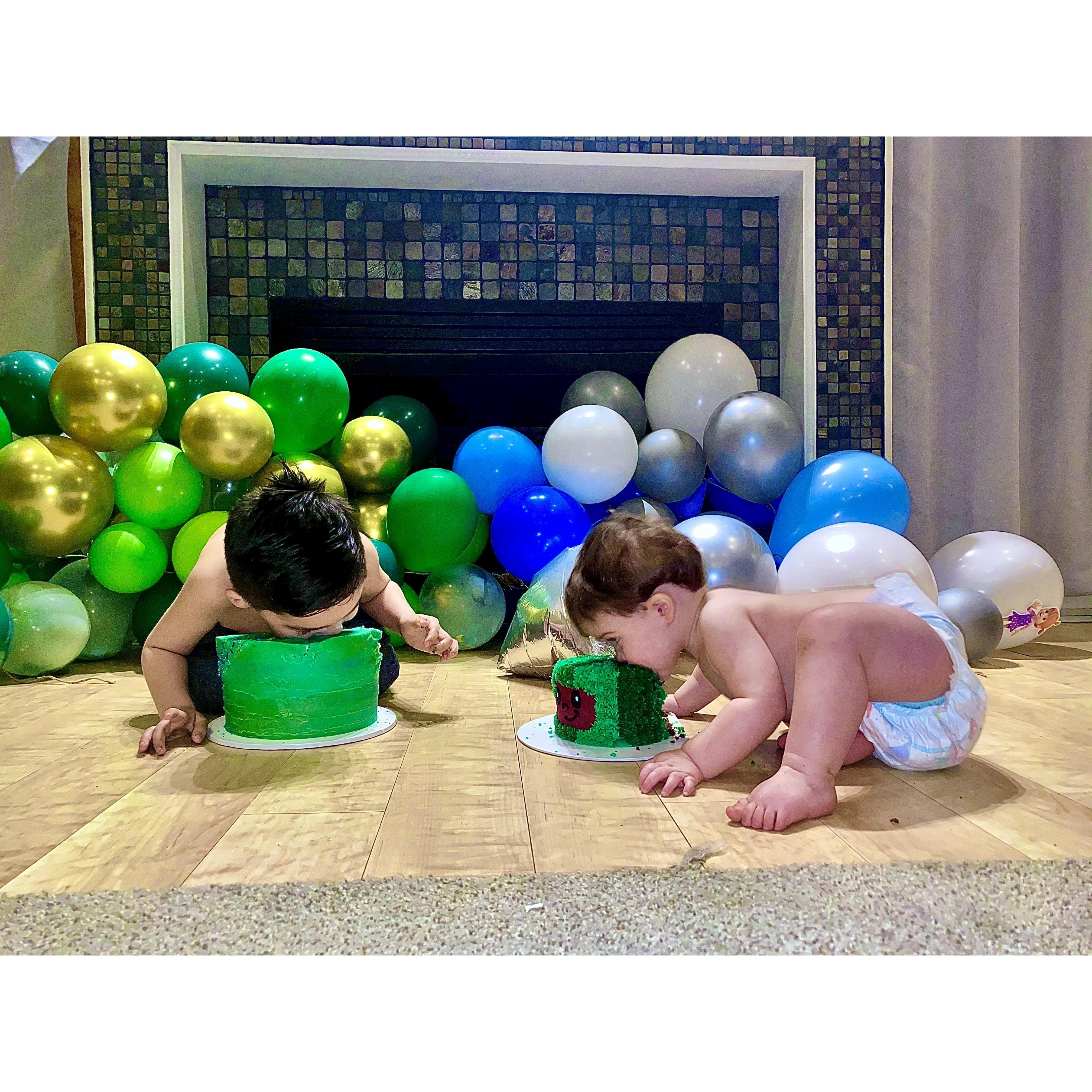 they were enjoying themselves with the birthday cakes
