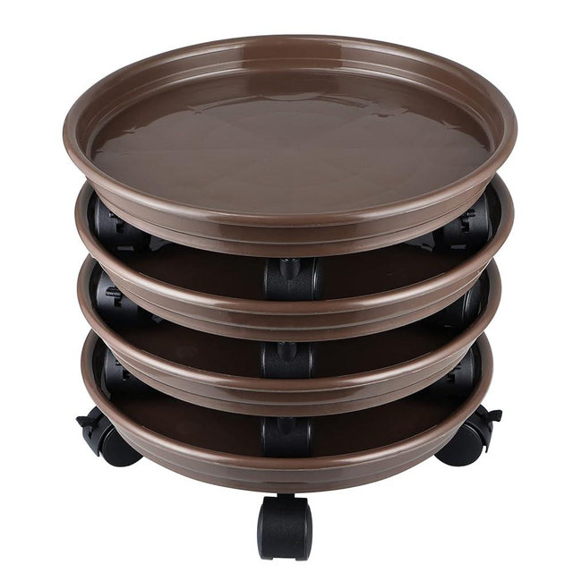 Skelang 4 Pcs Plant Caddy 11.8 Inches, Plant Pallet with Brake Wheels, Plant Stand Roller for Indoor and Outdoor Heavy Duty Planter, Load Capacity 125 Lbs