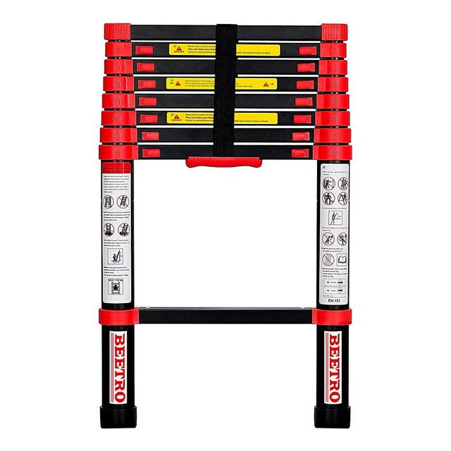 BEETRO 8.5ft Aluminum Telescoping Ladder, Extension Folding Ladder, Multipurpose Ladder for Roofing Business, Outdoor Working, Household Use and More, 330 LB Capacity, Red