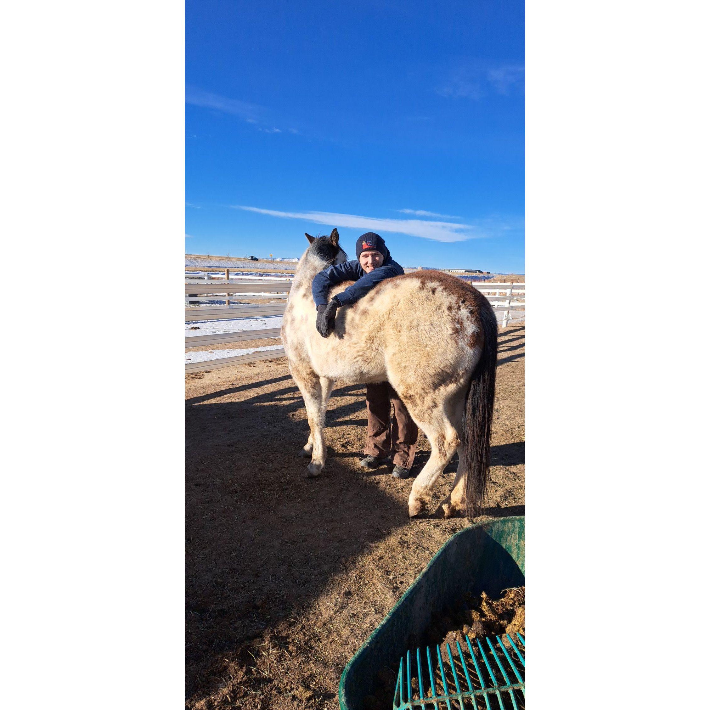 Jason messing around with my two year old mare Marie Laveau.