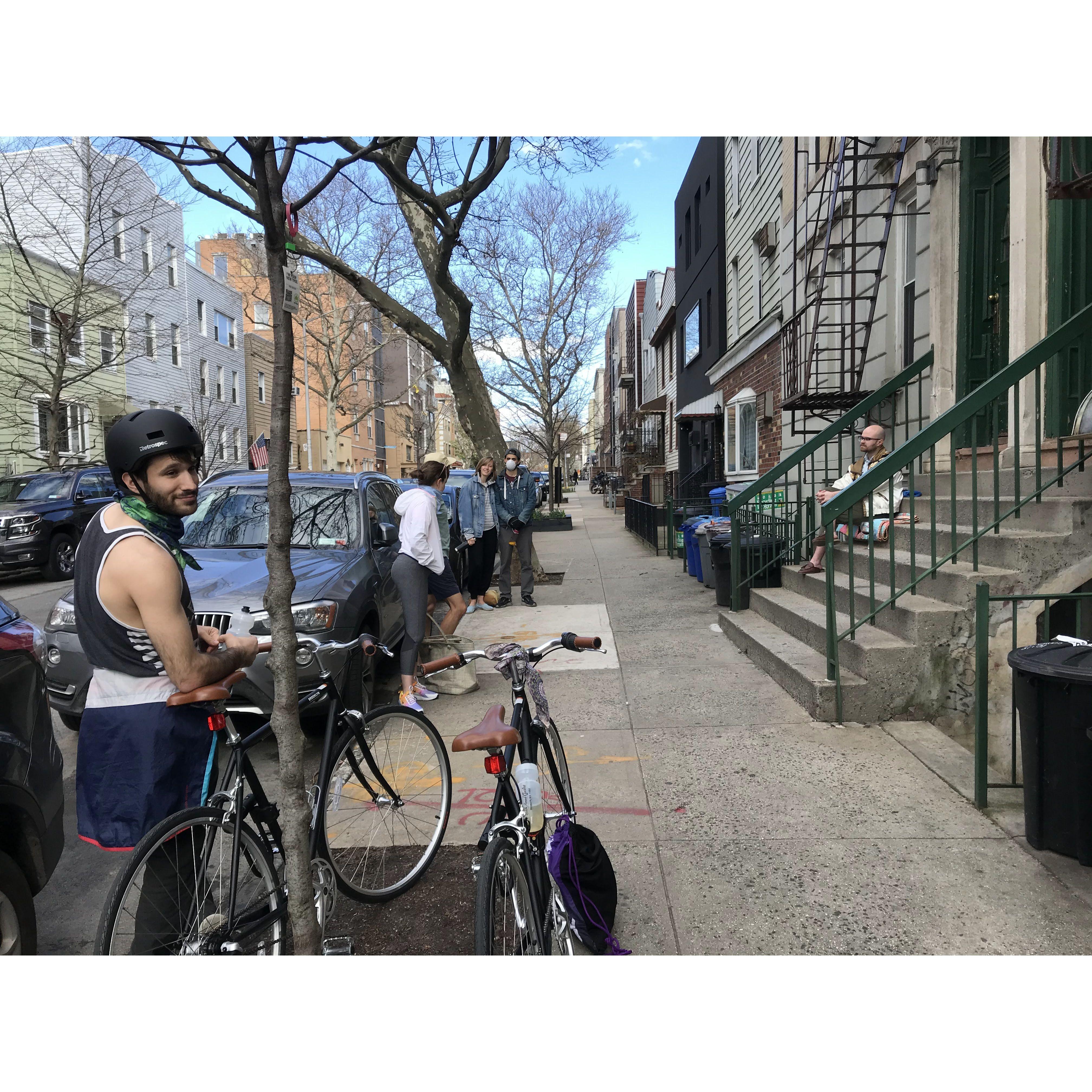 Kira and Jordan bought bikes and went on a tour of Brooklyn to introduce their friends (in social distanced fashion) to each other